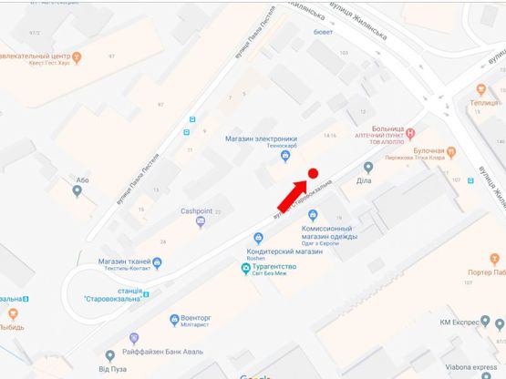 Схема рекламной плоскости по адресу Старовокзальная ул.,14/16, в сторону ул. Жилянской, пл. Победы