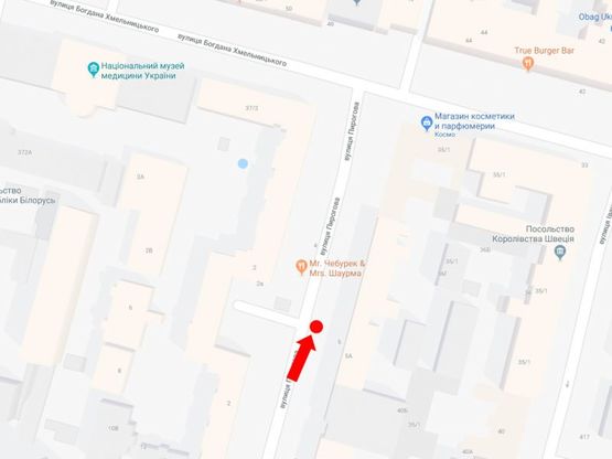 Схема рекламной плоскости по адресу Пирогова ул., 5а, возле банка "Аваль" в сторону ул. Хмельницкого