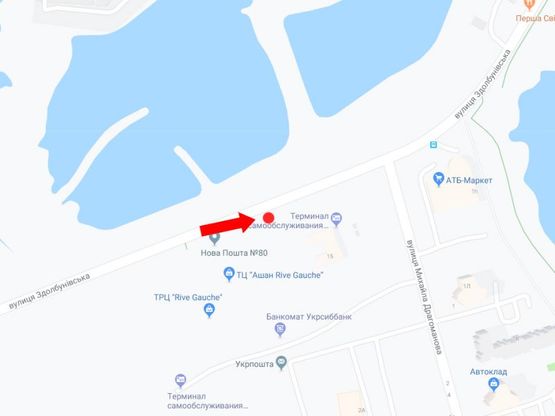 Схема рекламної площини за адресою Здолбуновская ул, 15, возле супермаркетов "Ашан", "Фокстрот", в сторону ул. Ревуцкого, Харьковского шоссе