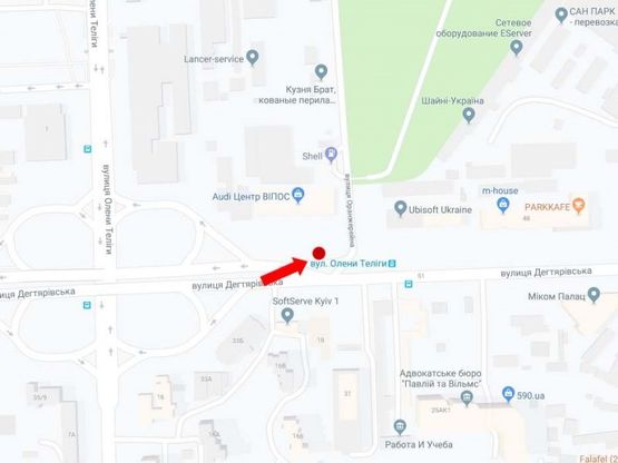 Схема рекламної площини за адресою Дегтяревская ул., 54 - ул. Оранжерейная, возле автосалона Audi, к ул. Телиги, ст.м. "Берестейская"