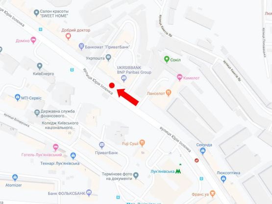 Схема рекламной плоскости по адресу Ильенко ул. (бывш. Мельникова ул.), 6, в сторону ст.м."Дорогожичи"