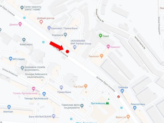 Схема рекламной плоскости по адресу Ильенко ул. (бывш. Мельникова ул.), 6, в сторону ст.м."Лукъяновская"