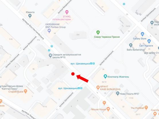 Схема рекламной плоскости по адресу Константиновская ул., 35 - ул. Щекавицкая, кинотеатр "Жовтень", в сторону ул. Нижний Вал