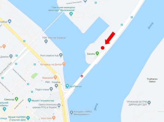 Схема рекламной плоскости по адресу Набережно-Рыбальская ул., перед Гаванским мостом, в сторону центра, Подола