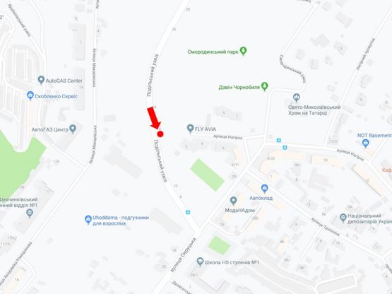 Схема рекламной плоскости по адресу Подольский спуск, в сторону центра, ул. Овруцкой