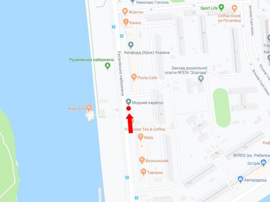 Схема рекламной плоскости по адресу Русановская набережная, 6, кафе "Pesto", в сторону ст.м. "Левобержная"