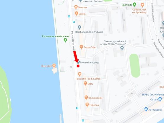 Схема рекламной плоскости по адресу Русановская набережная, 6, кафе "Pesto", в сторону моста Патона