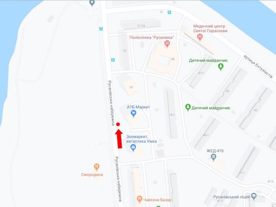 Схема рекламної площини за адресою Русановская набережная, 18, возле супремаркета "АТБ", в сторону ст. м. «Левобережная»