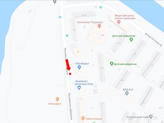 Схема рекламної площини за адресою Русановская набережная, 18, возле супремаркета "АТБ", в сторону Русановского бульвара