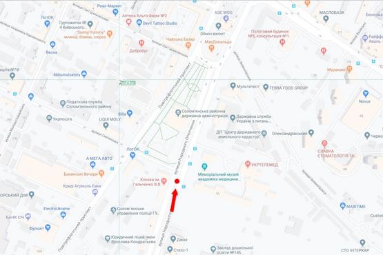 Схема рекламної площини за адресою Народного Ополчения ул., 2, на разделителе, светофоре, в сторону пл. Севастопольской, в центр