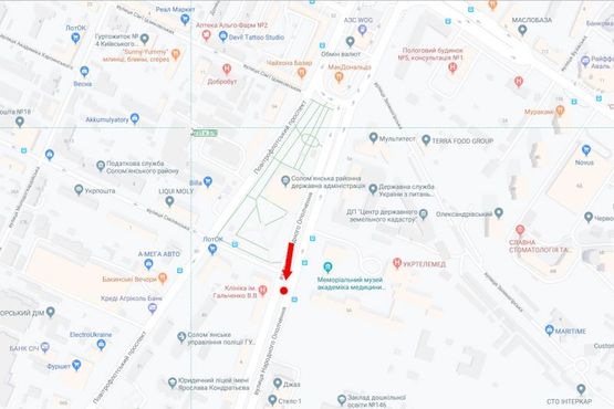 Схема рекламной плоскости по адресу Народного Ополчения ул., 2, на разделителе, светофоре, в сторону аэропорта "Киев"