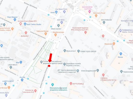 Схема рекламної площини за адресою Народного Ополчения ул., 3, на разделителе, в сторону аэропорта "Киев"