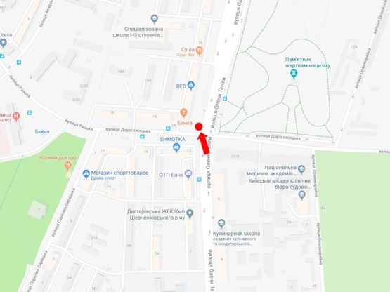 Схема рекламної площини за адресою Телиги ул., 13/14 - ул. Дорогожицкая, на светофоре, в сторону ст. м. "Дорогожичи"