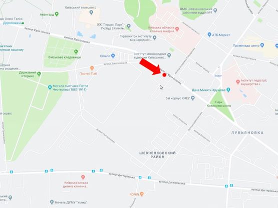 Схема рекламної площини за адресою Ильенко ул. (бывш. Мельникова ул.), 83д - ул. Ромоданова, напротив КИМО, в сторону ст. м. "Лукьяновская", центра