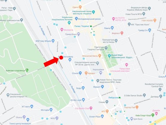 Схема рекламної площини за адресою Байковая ул. - ул. Ямская, в сторону ул. Малевича, центра