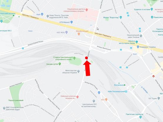 Схема рекламної площини за адресою Воздухофлотский пр., на Воздухофлотском мосту, в сторону пр. Победы, ул. Черновола