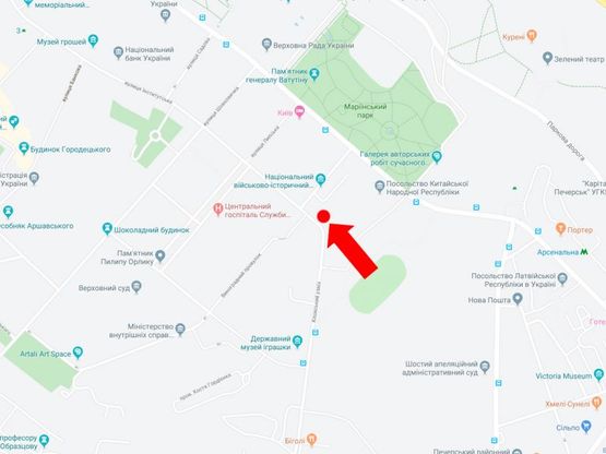 Схема рекламной плоскости по адресу Кловский спуск 29/3 - Крепостной пер., в сторону ул. Институтской