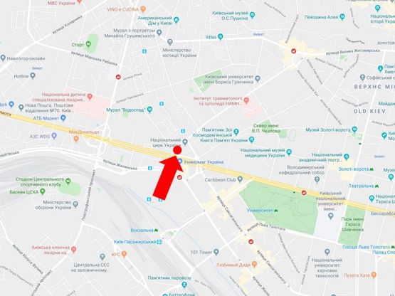 Схема рекламної площини за адресою Бульварно-Кудрявская ул. (бывш. Воровского) - ул. Златоустовская, возле Цирка, в сторону ул. Дмитриевской