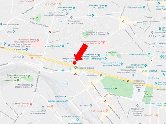 Схема рекламної площини за адресою Бульварно-Кудрявская ул. (бывш. Воровского) - ул. Златоустовская, возле Цирка, в сторону пл. Победы