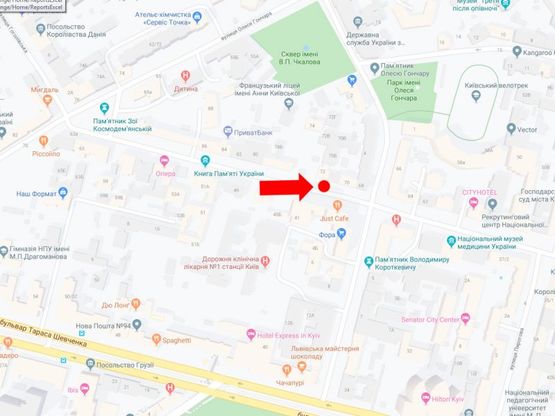 Схема рекламной плоскости по адресу Хмельницкого ул. 70А, в сторону ул. Крещатик