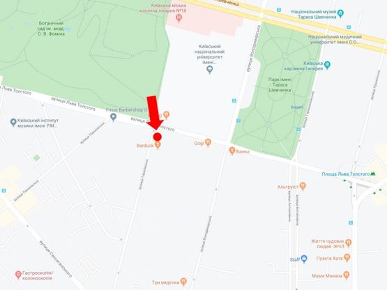 Схема рекламной плоскости по адресу Тарасовская ул. - ул. Толстого, на светофоре, в сторону ул. Саксаганского