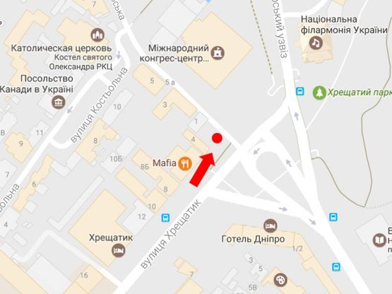 Схема рекламної площини за адресою Крещатик ул., 4, в сторону Владимирского спуска
