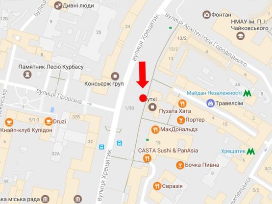 Схема рекламної площини за адресою Крещатик ул., 17, возле ст. м. "Крещатик", в сторону Бессарабская пл.