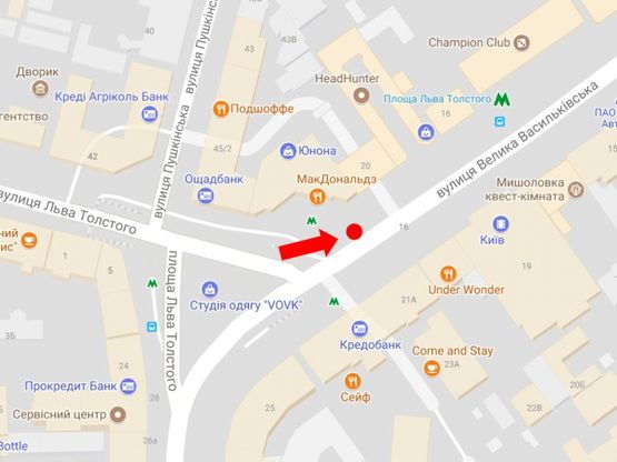 Схема рекламної площини за адресою Б. Васильковская ул. (бывш. Красноармейская ул.), 20, возле ст. метро "пл. Толстого", Mc'Donald's, в сторону Бессарабская пл.