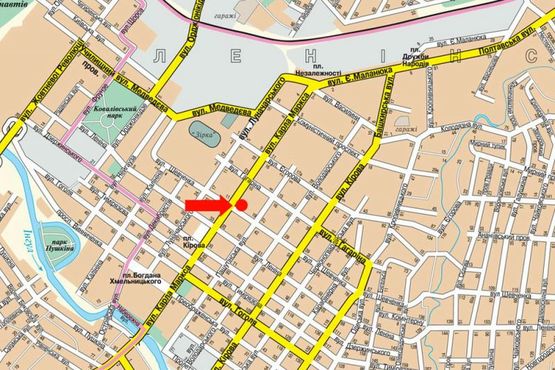 Схема рекламной плоскости по адресу Шевченко ул. / Б. Перпективная (бывш. Маркса ул.), 23/13, возле магазинов "Колобок", "Алло"