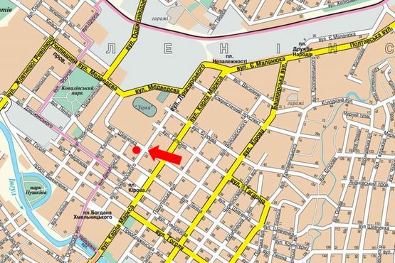 Схема рекламной плоскости по адресу Шевченко ул. / Черновола ул. (бывш. Луначарского ул.), возле магазина "Золото"