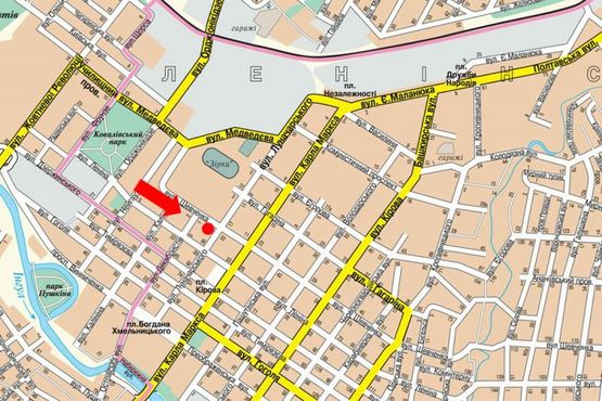 Схема рекламной плоскости по адресу Шевченко ул. / Черновола ул. (бывш. Луначарского ул.), возле магазина "Золото"