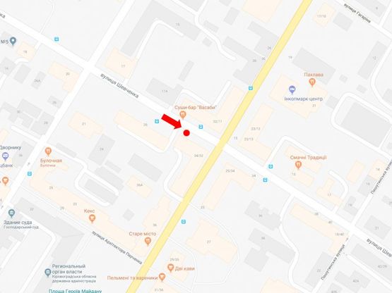 Схема рекламной плоскости по адресу Шевченко ул. / Б. Перспективная ул. (бывш. Маркса ул.), 32/34, возле магазина "Люкс"