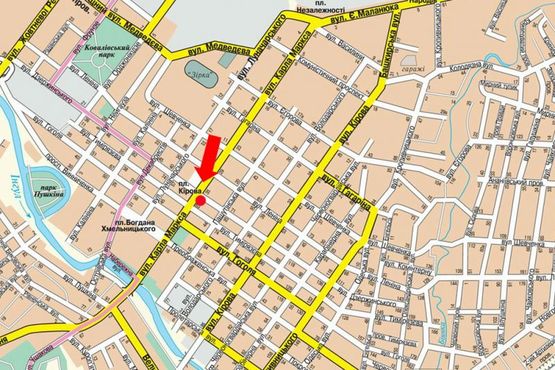 Схема рекламной плоскости по адресу Б. Перспективная ул. (бывш. Маркса ул.) / Чмиленко ул. (бывш. Дзержинского ул.), возле ТЦ "Зеркальный"