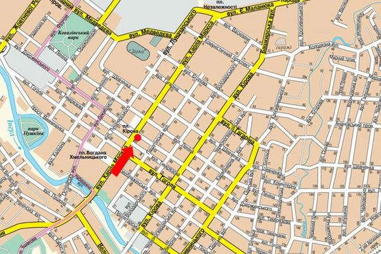 Схема рекламной плоскости по адресу Б. Перспективная ул. (бывш. Маркса ул.) / Чмиленко ул. (бывш. Дзержинского ул.), возле ТЦ "Зеркальный"