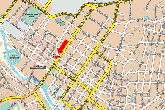 Схема рекламной плоскости по адресу Б. Перспективная ул. (бывш. Маркса ул.) / Чмиленко ул. (бывш. Дзержинского ул.), возле ТЦ "Барва"