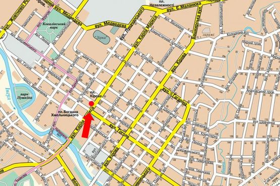 Схема рекламної площини за адресою Б. Перспективная ул. (бывш. Маркса ул.) / Карпы ул. (бывш. Тимирязева ул.)