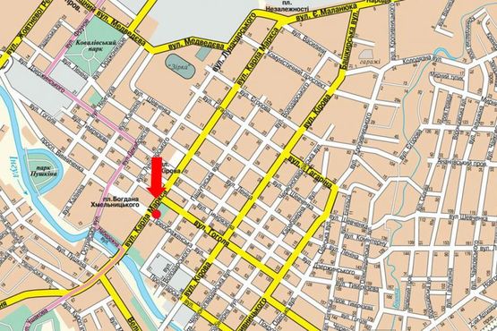 Схема рекламной плоскости по адресу Б. Перспективная ул. (бывш. Маркса ул.) / Преображенская ул., парк им. Т. Шевченко