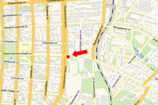 Схема рекламной плоскости по адресу Корятовичей Кн. ул. / пр. Грушевского, возле "Торгового центра"