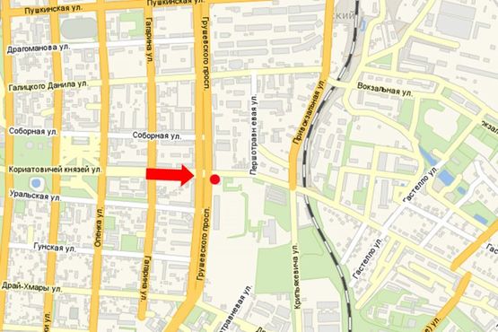 Схема рекламної площини за адресою Корятовичей Кн. ул. / пр. Грушевского, возле "Торгового центра"