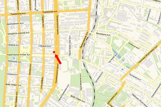 Схема рекламної площини за адресою Грушевского пр. / ул. Корятовичей Кн., возле "Ощадбанка"