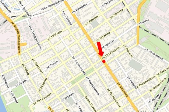 Схема рекламної площини за адресою Шевченко ул. / Соборная ул. (бывш. Ленина ул.), ТЦ "Мега", магазин "Адидас"