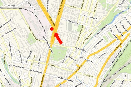 Схема рекламной плоскости по адресу Свободы пр. (бывш. 60-летия Октября ул.), 47 / ул. Киевская, возле магазина "Гурман"