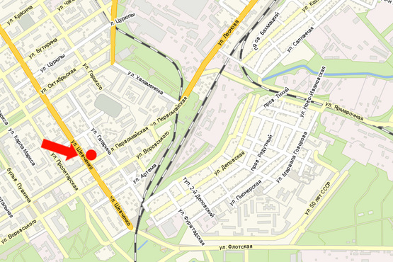 Схема рекламной плоскости по адресу Шевченка Т. ул., 24/43 / ул. Первомайская, возле центрального рынка, мед. центра "Виком"