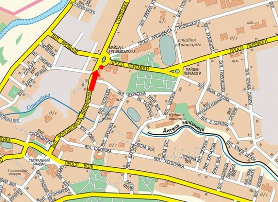 Схема рекламной плоскости по адресу Винниченко ул. / Победы пр. / Независимости пл., возле корпуса ВНУ