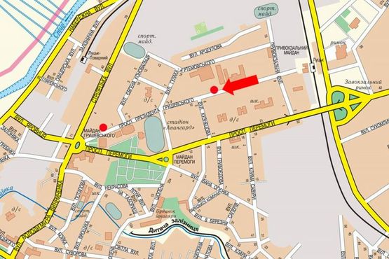 Схема рекламной плоскости по адресу Грушевского пр., 17, от ж/д вокзала