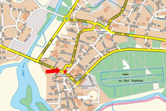 Схема рекламної площини за адресою Ковельская ул. / Хмельницкого ул., возле гастронома "Зося"