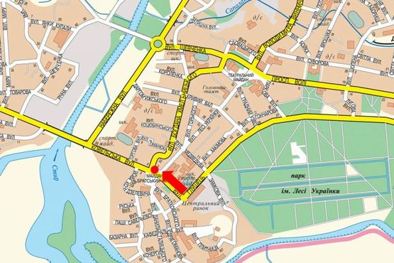 Схема рекламной плоскости по адресу Ковельская ул. / Хмельницкого ул., возле гастронома "Зося"