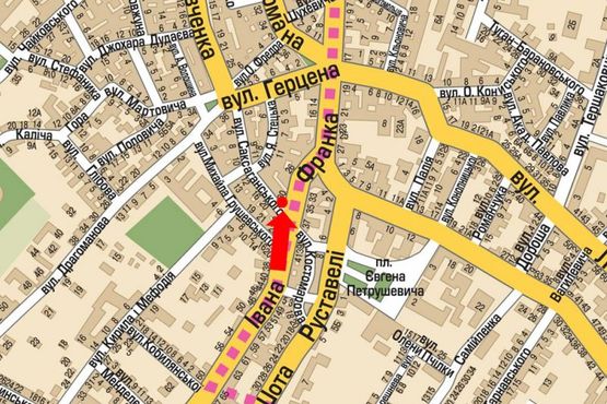 Схема рекламної площини за адресою Франка ул. / Саксаганского ул., 13, банк "Credit Agricole"