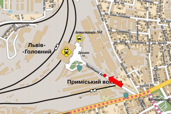 Схема рекламної площини за адресою Черновицкая ул., разделитель, в сторону ж/д вокзала