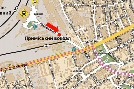 Схема рекламної площини за адресою Черновицкая ул., разделитель, в центр